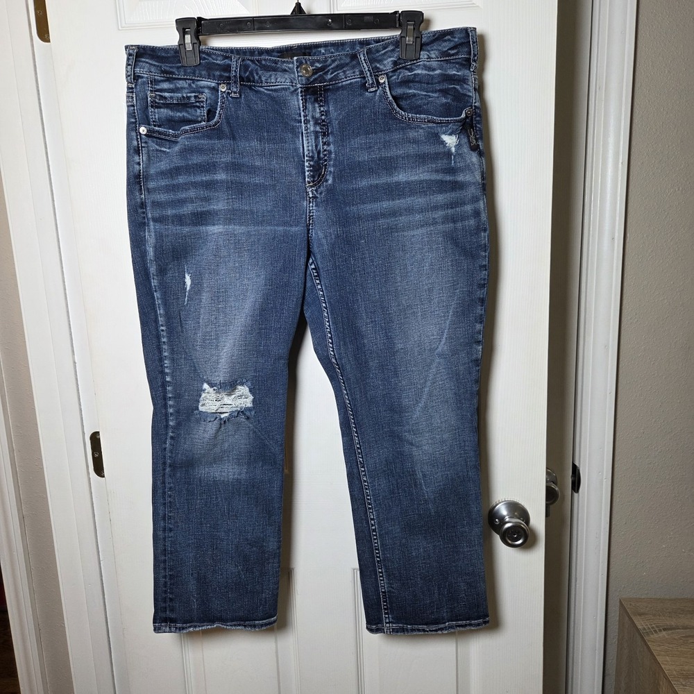 Silver Jeans sz 20 Elyse Capri denim cropped capri distressed stretch casual